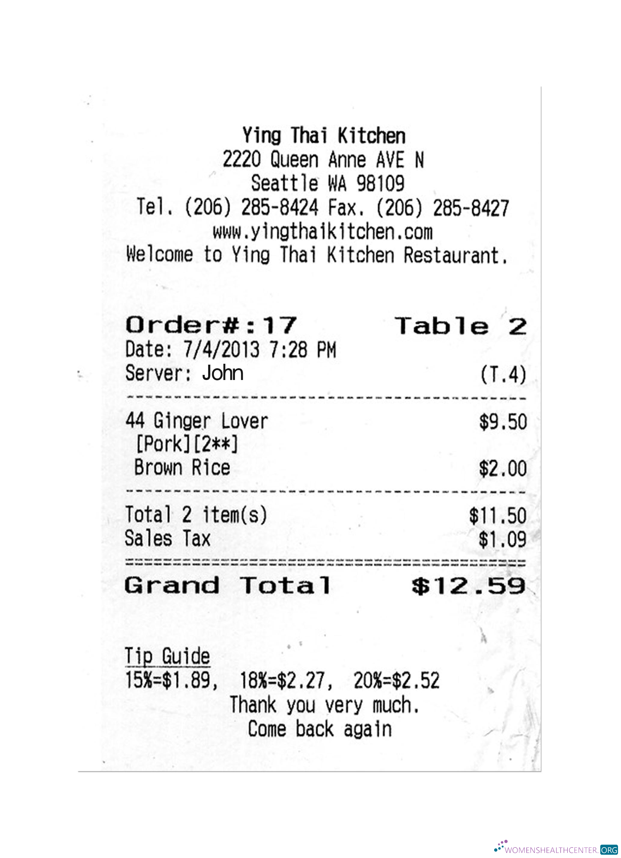 Download YING THAI KITCHEN payment check Photoshop template